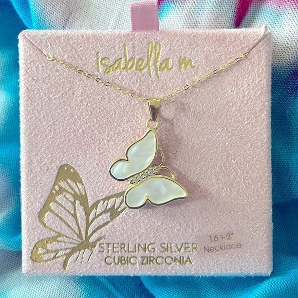 Brand New Isabella M. Sterling Silver Cubic Zirconia Butterfly Necklace - Picture 6 of 6